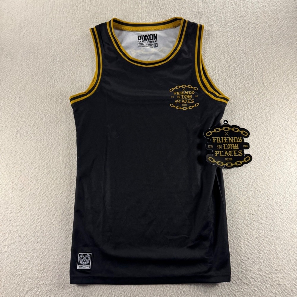 Dixxon Friends in Low Places Jersey XS Black Gold New Mesh Basketball Tank Top
